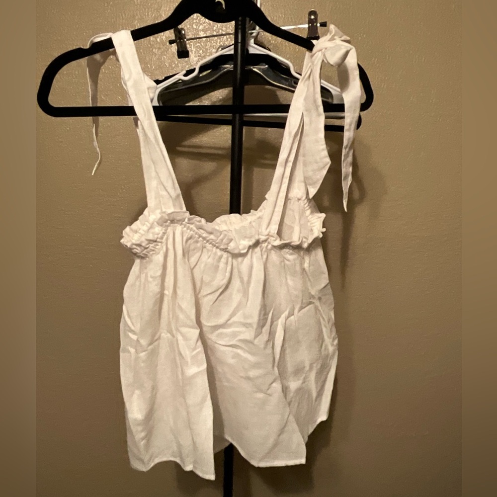 Outerknown White Tie-Shoulder Ruffle Camisole